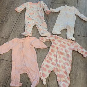Carter's baby girl long footed pajamas set of 4 white and pink size 3M
